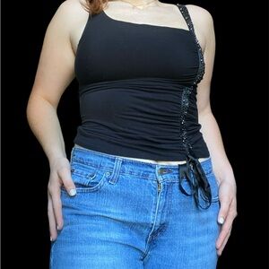Black Laundry By Shelli Segal Rouched Asymmetrical Tank Top Size XS/M